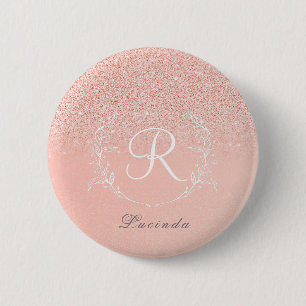 Elegant Rose Gold Glitter Monogram  6 Cm Round Badge