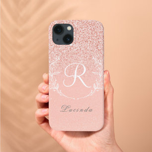 Elegant Rose Gold Glitter Monogram  iPhone 13 Case