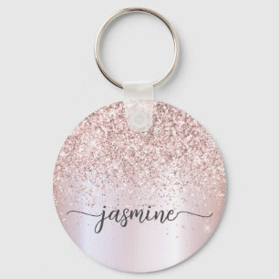 Elegant Rose Gold Glitter Monogram Name Script Key Ring