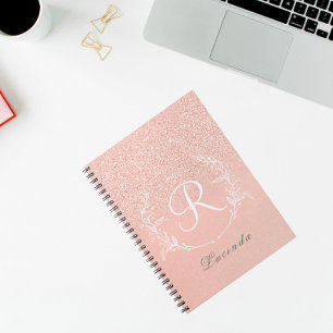 Elegant Rose Gold Glitter Monogram Notebook