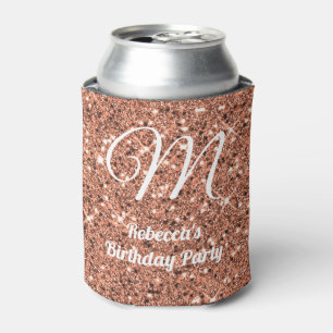 Elegant Rose Gold Glitter Monogram Party Favour  Can Cooler