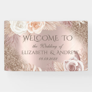 Elegant Rose Gold Glitter Ombre Boho Flowers Banner