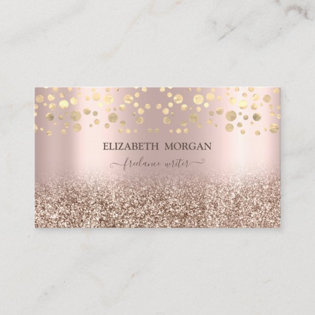 Elegant Rose Gold Glitter Ombre Confetti Business Card (Front)