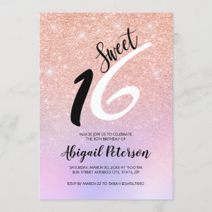 Elegant rose gold glitter ombre sweet sixteen invitation