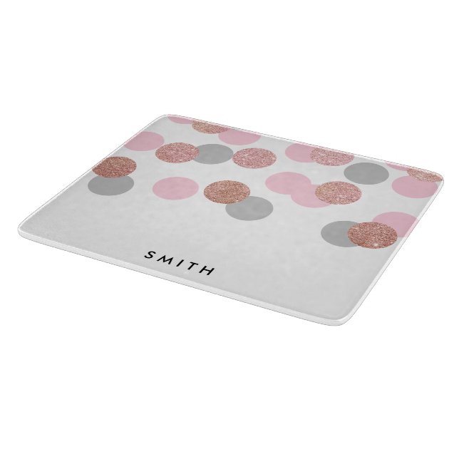 elegant rose gold glitter pastel pink confetti cutting board (Corner)
