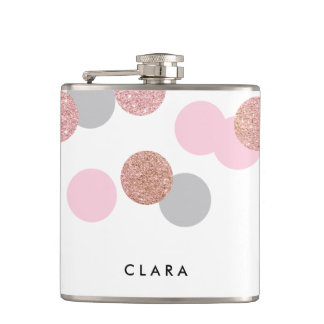 elegant rose gold glitter pastel pink confetti hip flask
