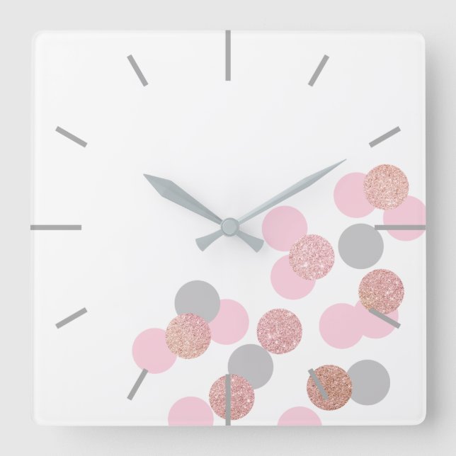 elegant rose gold glitter pastel pink confetti square wall clock (Front)