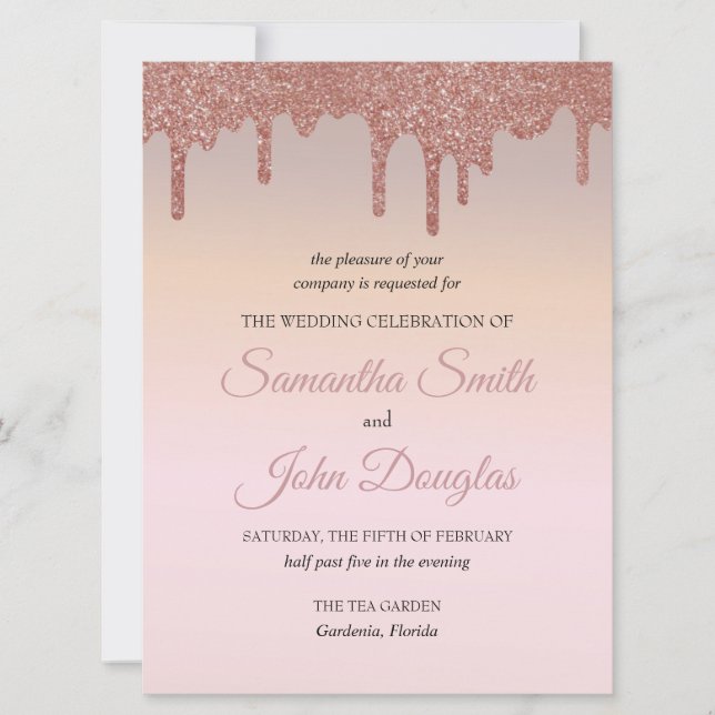 Elegant Rose Gold Glitter, Peach and Black Text (Front)