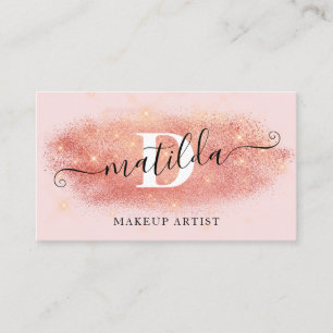Elegant rose gold glitter pink makeup artist business card
