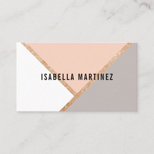 Elegant rose gold glitter pink white colour block business card (Front)
