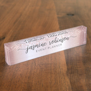 Elegant Rose Gold Glitter Professional Monogram De Nameplate