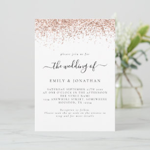 Elegant Rose Gold Glitter QR code Wedding Invitation