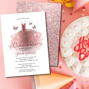 Elegant Rose Gold Glitter Quinceañera Dress Invitation
