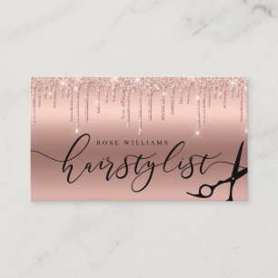 Elegant rose gold glitter scissors hairstylist squ business card