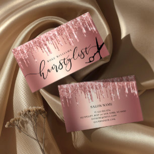 Elegant rose gold glitter scissors hairstylist squ business card