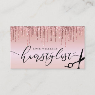 Elegant rose gold glitter scissors hairstylist squ business card