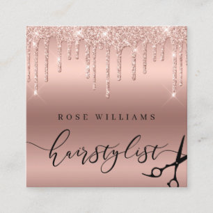 Elegant rose gold glitter scissors hairstylist square business card