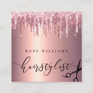 Elegant rose gold glitter scissors hairstylist square business card
