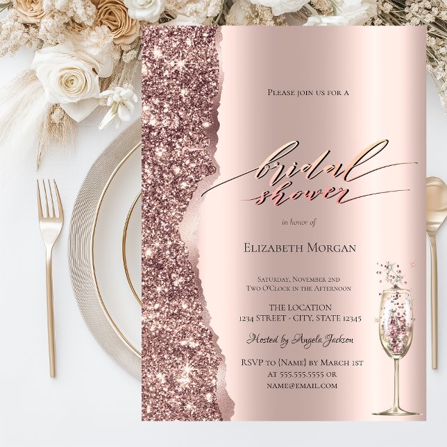 Elegant Rose Gold Glitter Script Champagne Invitation (Creator Uploaded)