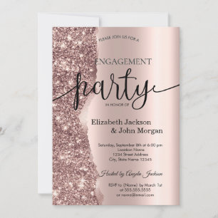 Elegant Rose Gold Glitter Script Engagement Invitation