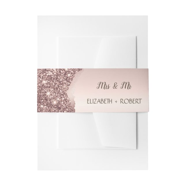 Elegant Rose Gold Glitter Script  Invitation Belly Band (Front Example)