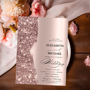 Elegant Rose Gold Glitter Script Wedding  Invitation