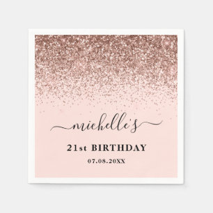 Elegant Rose Gold Glitter Sparkle 21st Birthday Napkin