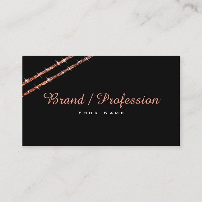 Elegant Rose Gold Glitter Sparkle Stars Black Business Card (Front)