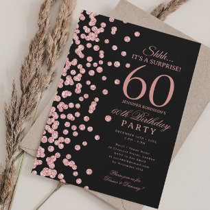 Elegant Rose Gold Glitter Surprise 60th Birthday Invitation