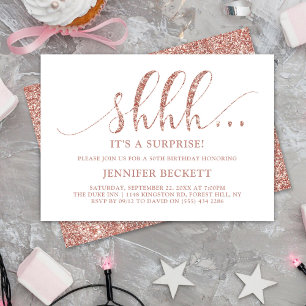 Elegant Rose Gold Glitter Surprise Birthday Party Invitation