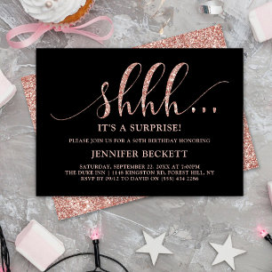 Elegant Rose Gold Glitter Surprise Birthday Party Invitation