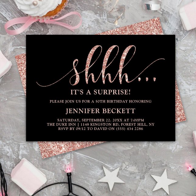 Elegant Rose Gold Glitter Surprise Birthday Party Invitation (Creator Uploaded)