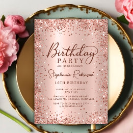 Elegant Rose Gold Glitter Sweet 16 Birthday Invitation
