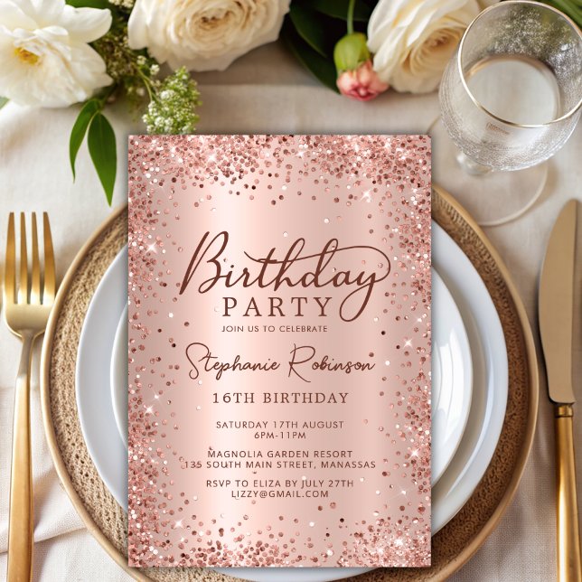 Elegant Rose Gold Glitter Sweet 16 Birthday  Invitation (Creator Uploaded)