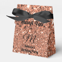 Elegant Rose Gold Glitter Thank You Monogram Black