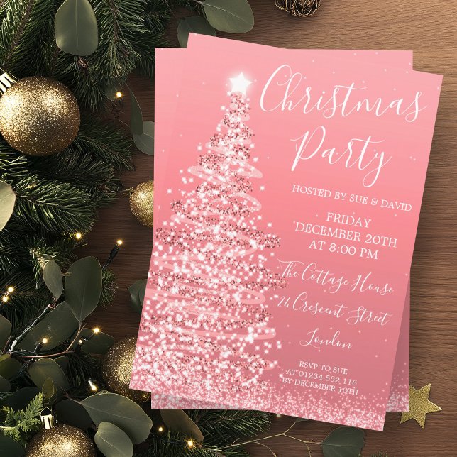 Elegant Rose Gold Glitter Tree Christmas Party Invitation (Elegant Rose Gold Glitter Tree Christmas Party Invitation)