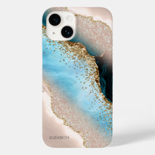 Elegant Rose Gold Glitter Turquoise Marble    Case-Mate iPhone 14 Case