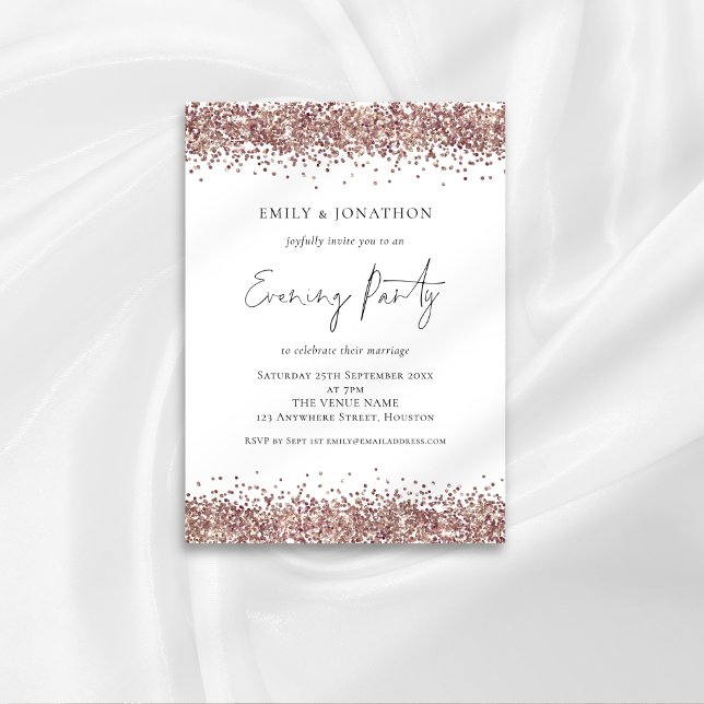 Elegant Rose Gold Glitter Wedding Evening Party Invitation (Creator Uploaded)