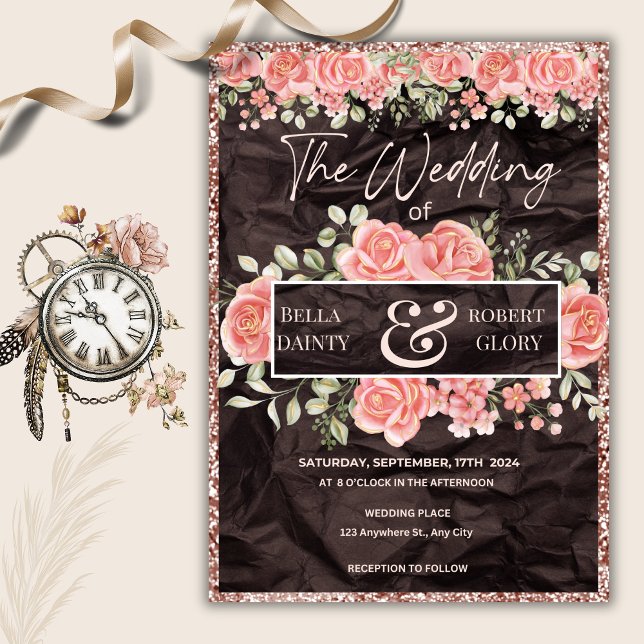 Elegant Rose Gold Glitter Wedding Invitation  (Creator Uploaded)