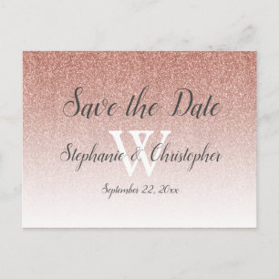 Elegant Rose Gold Glitter Wedding Save the Date Postcard