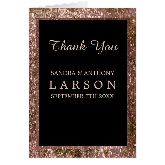 Elegant Rose Gold Glitter Wedding Thank You (Front)