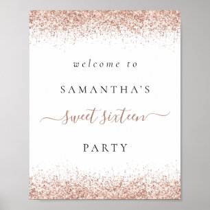 Elegant Rose Gold Glitter Welcome Sweet 16 Party Poster