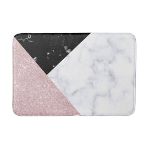 Elegant rose gold glitter white black marble bath mat