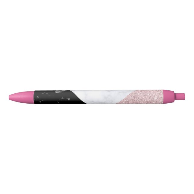 Elegant rose gold glitter white black marble ink pen (Front)