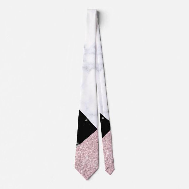Elegant rose gold glitter white black marble tie (Front)
