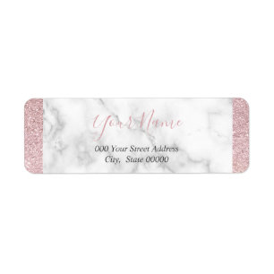 Elegant rose gold glitter white marble baby shower return address label