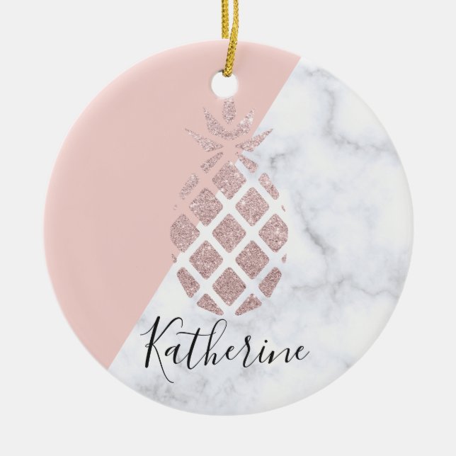 Elegant rose gold glitter white marble blush pink ceramic tree decoration (Front)