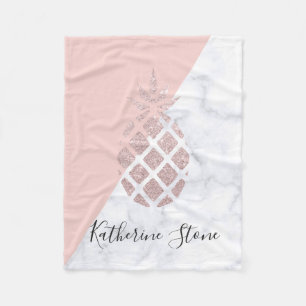 Elegant rose gold glitter white marble blush pink fleece blanket