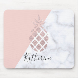 Elegant rose gold glitter white marble blush pink mouse pad