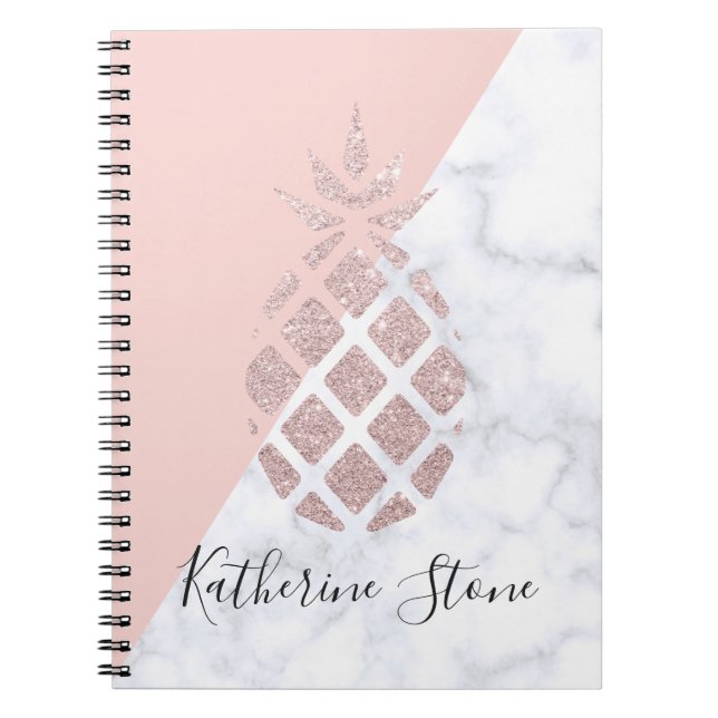 Elegant rose gold glitter white marble blush pink notebook (Front)